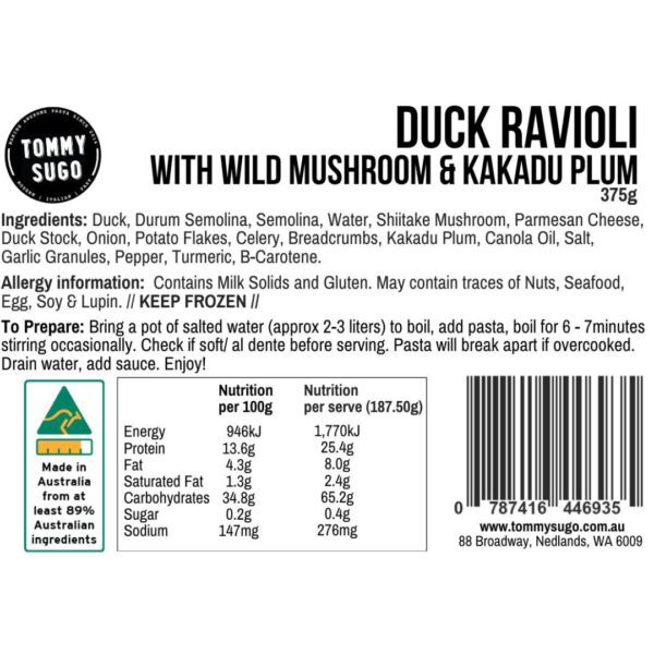 Duck Ravioli Label