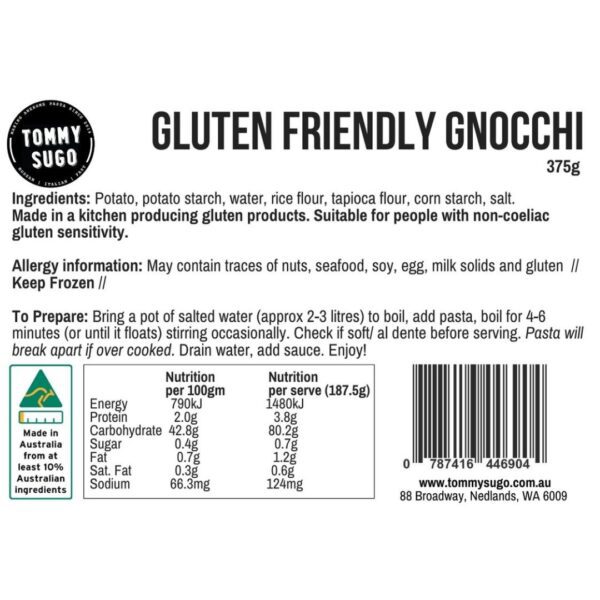 Gluten Friendly Gnocchi Label