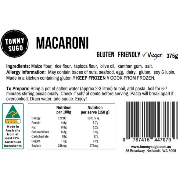 Gluten Friendly Macaroni Label