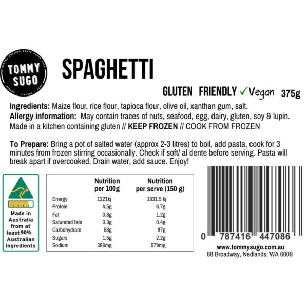 Gluten Friendly Spaghetti Label