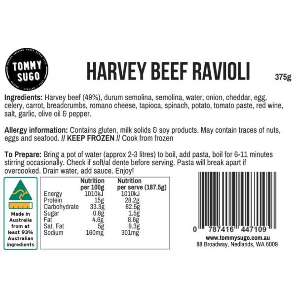 Harvey Beef Ravioli Label