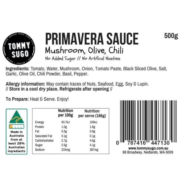 Primavera Sauce Label