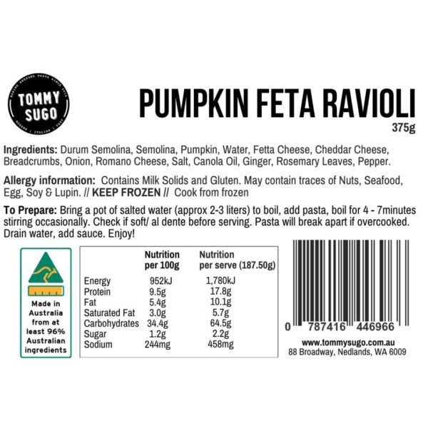 Pumpkin Feta Ravioli Label