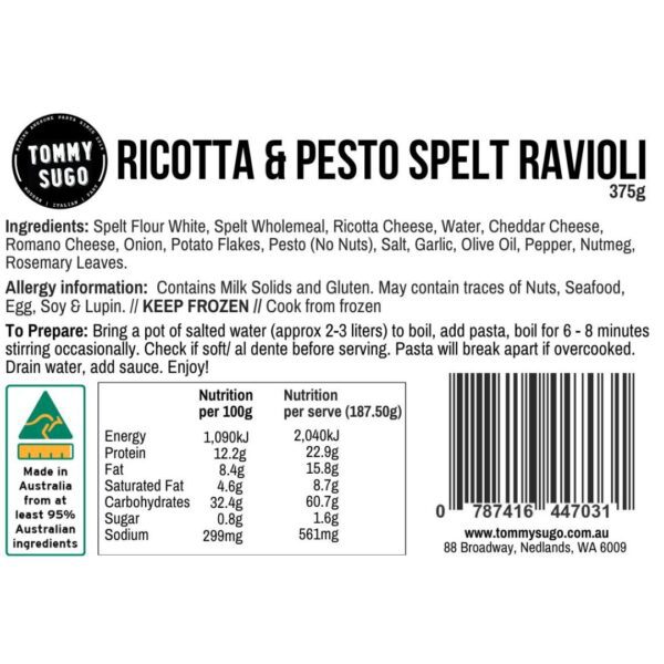 Ricotta & Pesto Spelt Ravioli Label