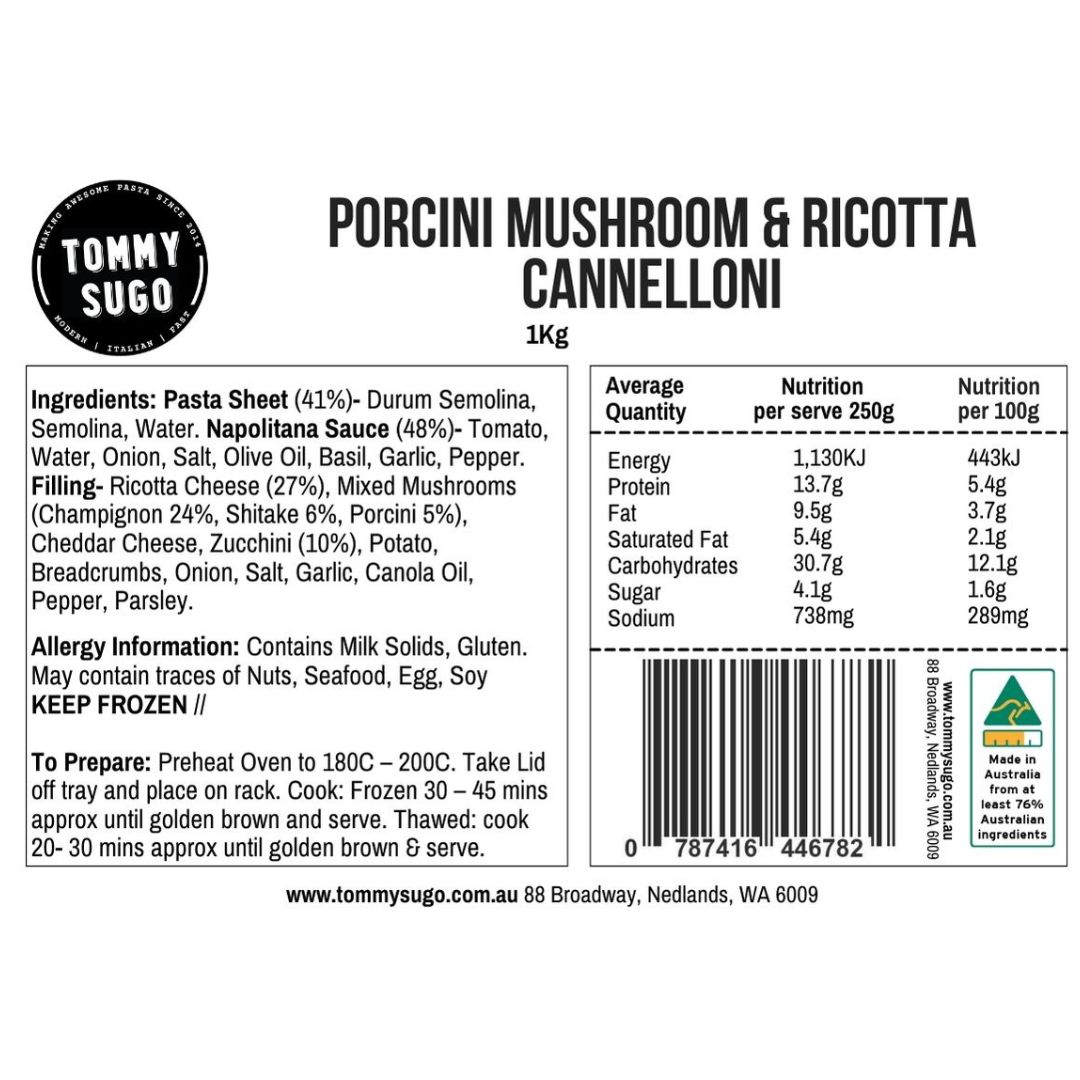 Porcini Mushroom Cannelloni Label