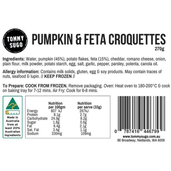 Pumpkin & Feta Croquettes Label