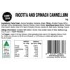 Ricotta & Spinach Cannelloni Label