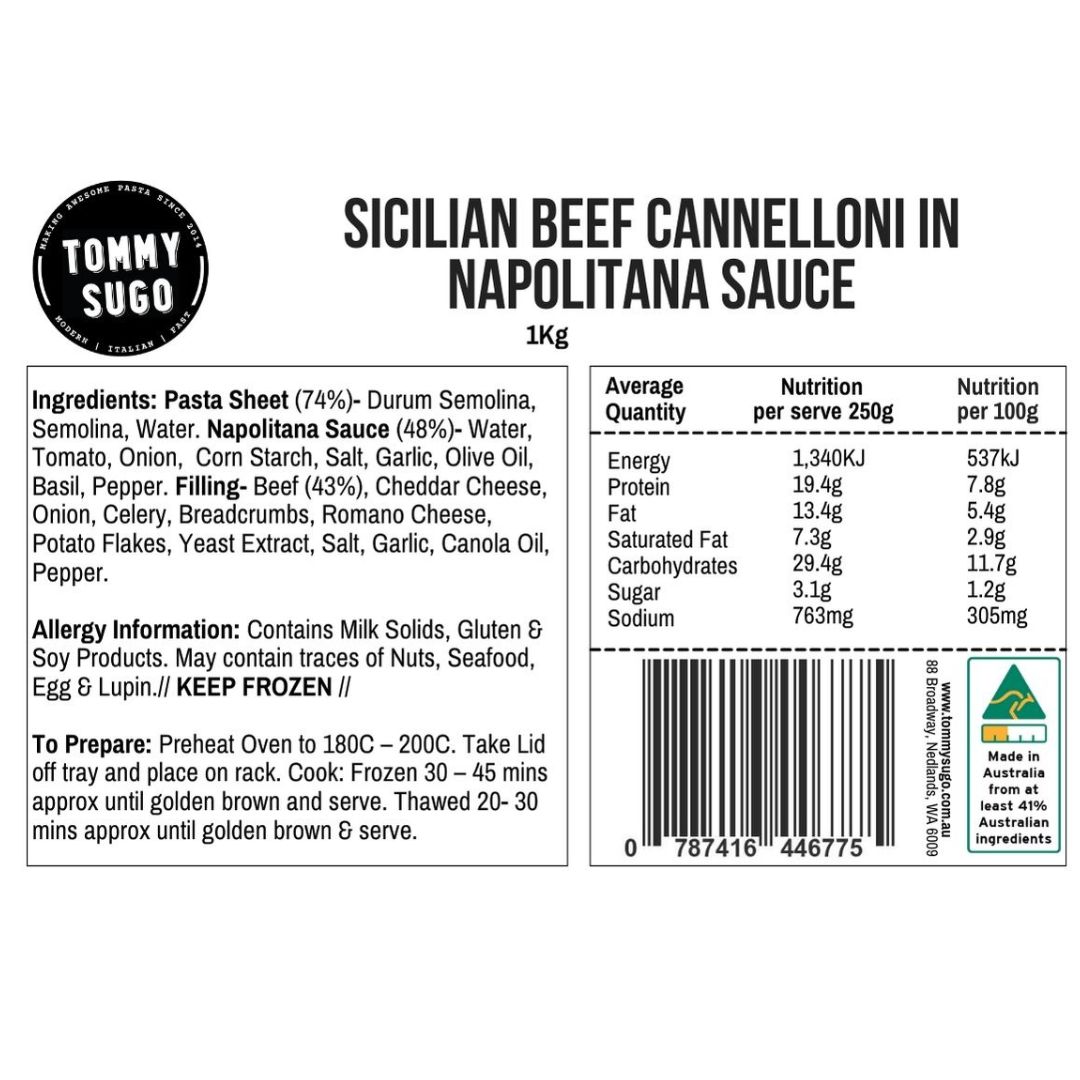 Sicilian Beef Cannelloni Label