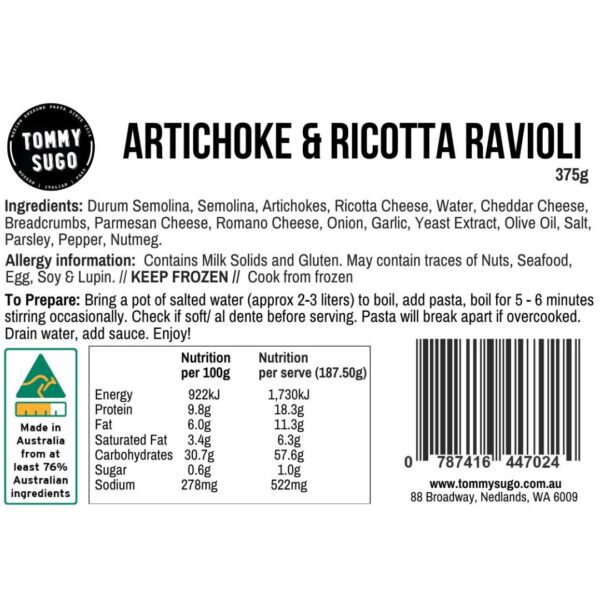 Artichoke & Ricotta Ravioli Label